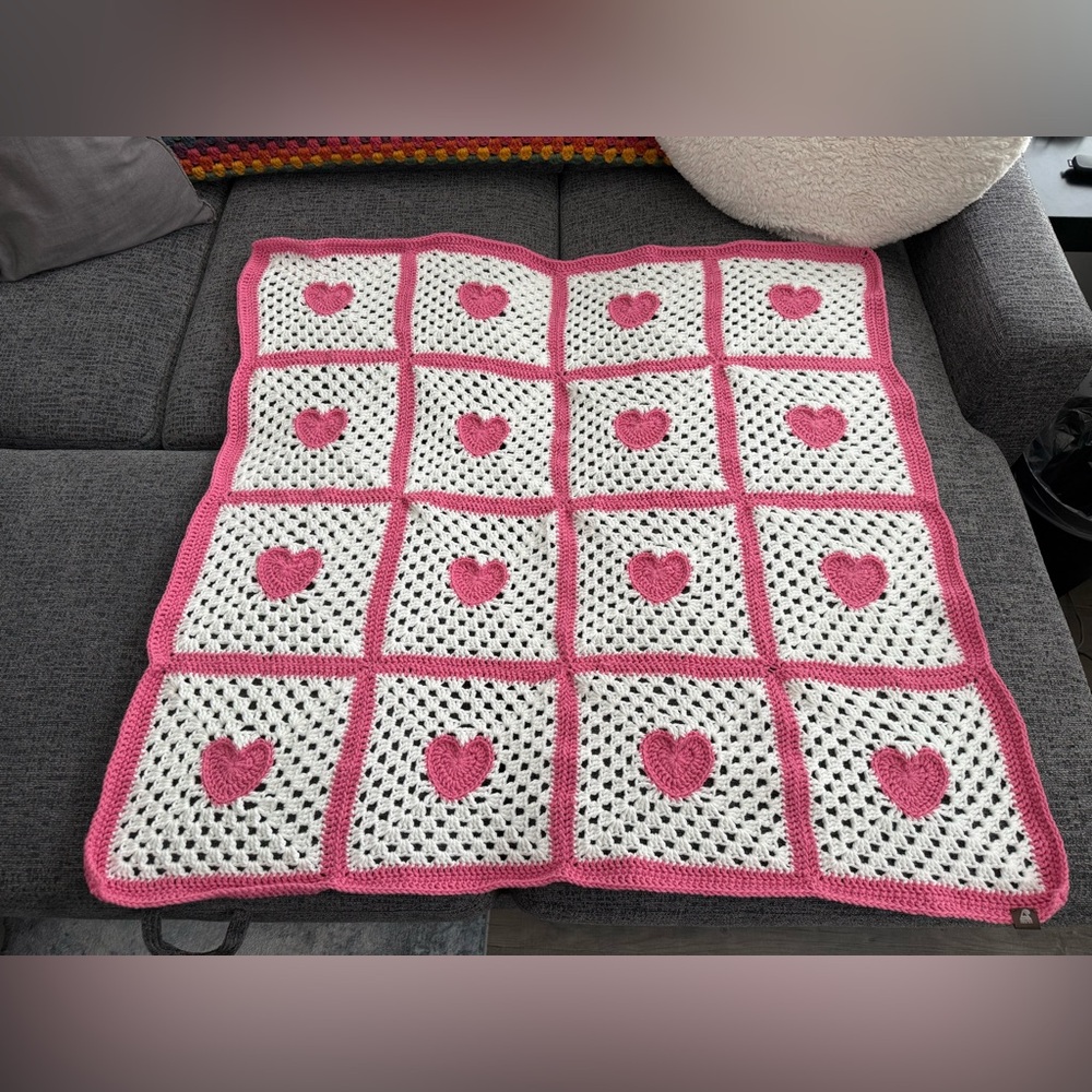 Handmade Heart Granny Square Blanket